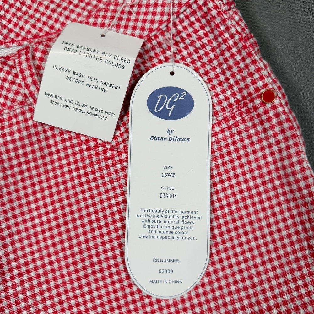 DG2 by Diane Gilman Womens 16WP Red Gingham Check Straight Leg Pants Casual - Picture 8 of 16